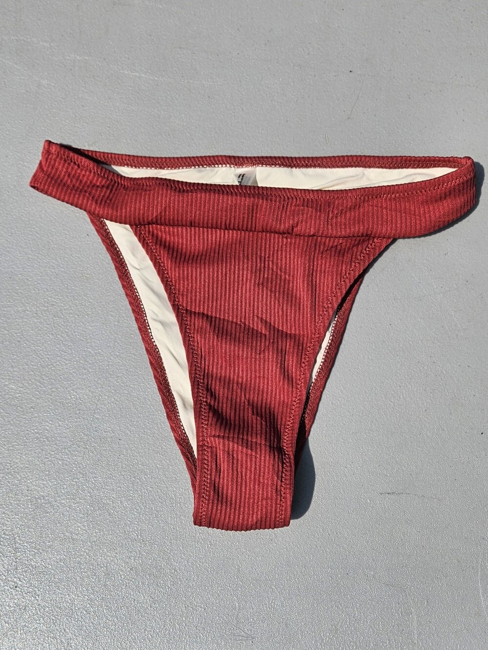 Zaful Ribbed Bikini Bottom — Rust Red